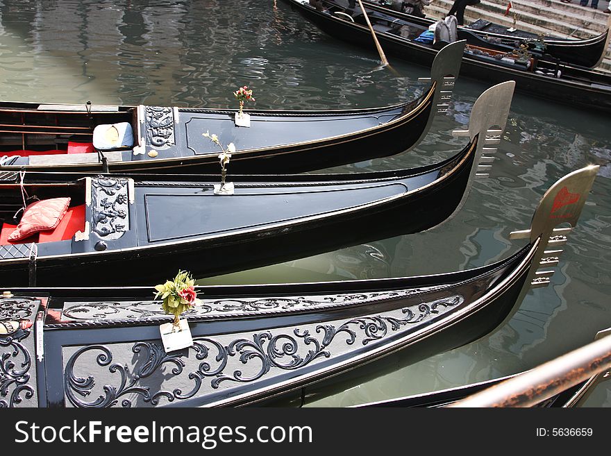 Gondolas boats in Venice Italy. Gondolas boats in Venice Italy.