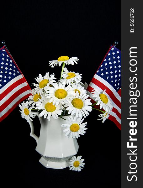 Bouquet of wild daisies with flags. Bouquet of wild daisies with flags.