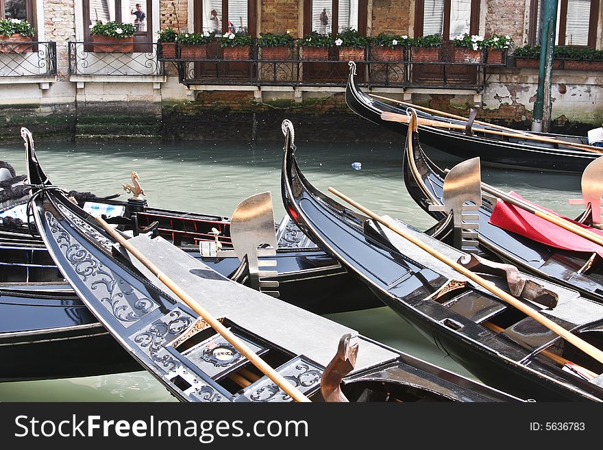 Gondolas boats in Venice Italy. Gondolas boats in Venice Italy.