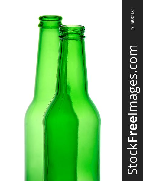 Two green bottles of beer