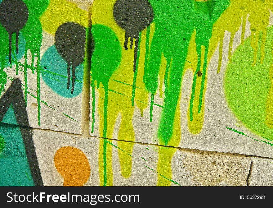 Detail of graffiti wall with drips and colors. Detail of graffiti wall with drips and colors