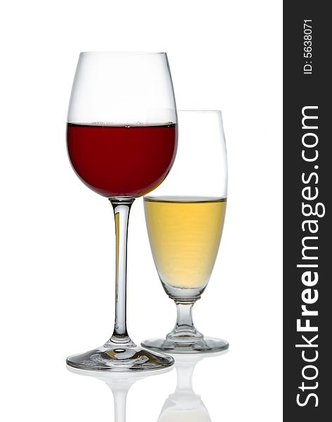 Two glasses of wine on white background