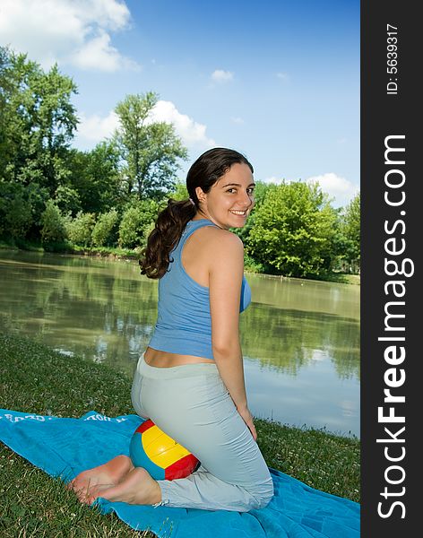 Pretty Girl Exercising Outdoors, Smiling