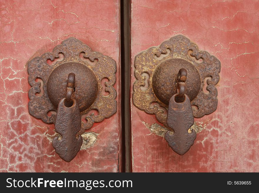 Handles on the door in forbidden city. Handles on the door in forbidden city