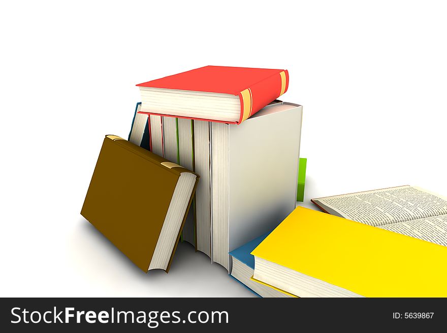 Pile of books - isolated on white background - photorealistic 3d render