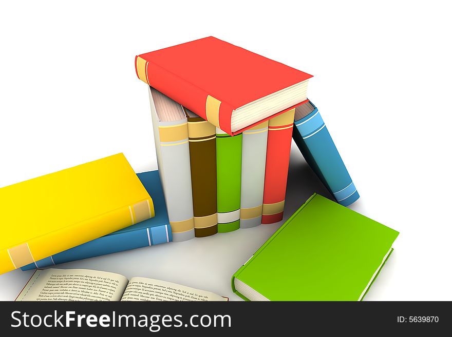 Pile of books - isolated on white background - photorealistic 3d render