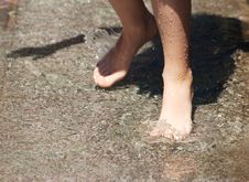 Girl S Feet Playing In The Fountain Royalty Free Stock Images