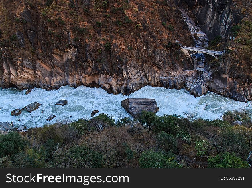 Tiger leaping gorge in the rush of the river. Tiger leaping gorge in the rush of the river