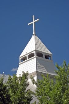 White Church Steeple Against Blue Sky Royalty Free Stock Photos
