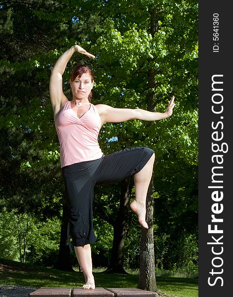 Woman Standing On Picnic Table - Vertical