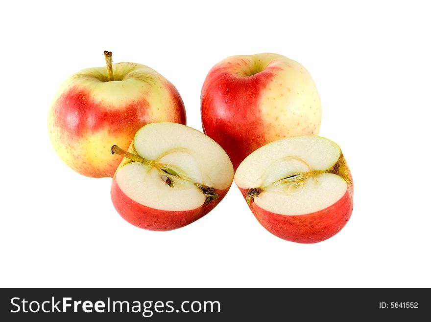 Three red-yellow apples on a white background. Three red-yellow apples on a white background