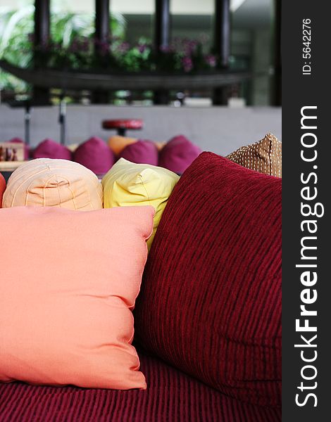 Close-up of colorful cushions on a sofa. Close-up of colorful cushions on a sofa.