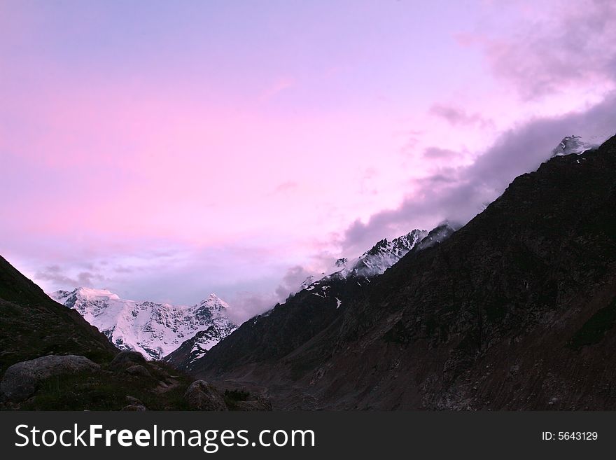 Beautiful Sunset in Caucasus mountain