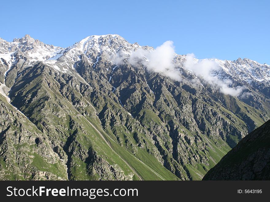 Caucasus mountain, snow top, bezengi