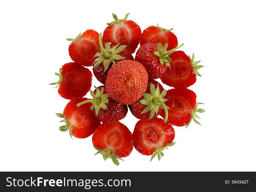 Ripe strawberries arranged in a circle isolated on white background. Ripe strawberries arranged in a circle isolated on white background