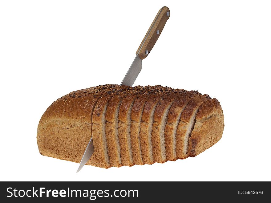 Half of bread and slice of bread isolated on white background