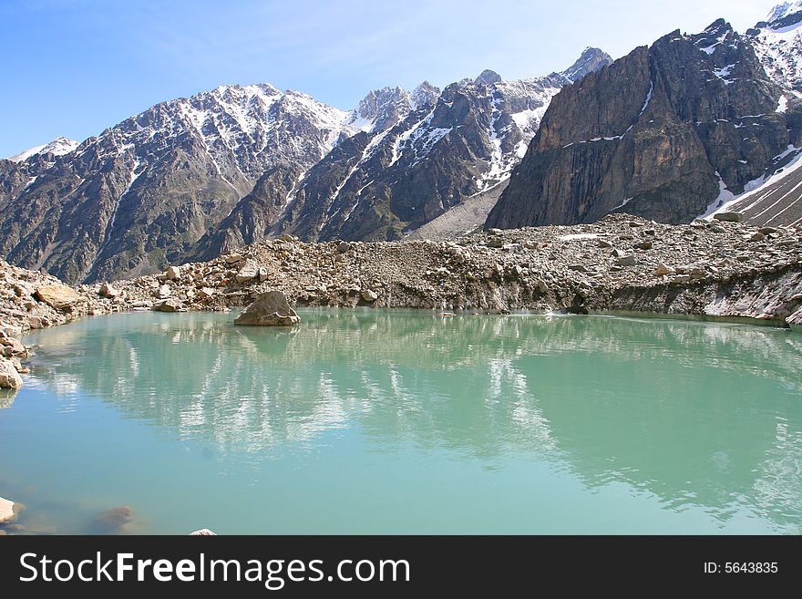 Glacier in mountain, caucasus, bezengi