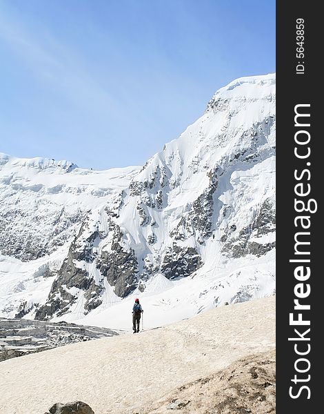 Hikers on the cliff in mountain