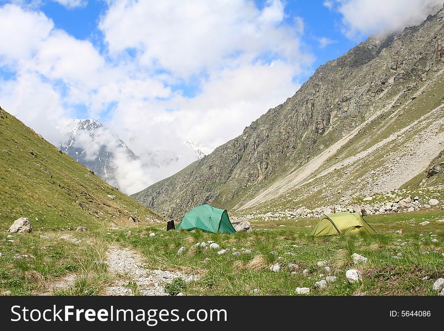 Tents in mountain, cuacasus, bezengi