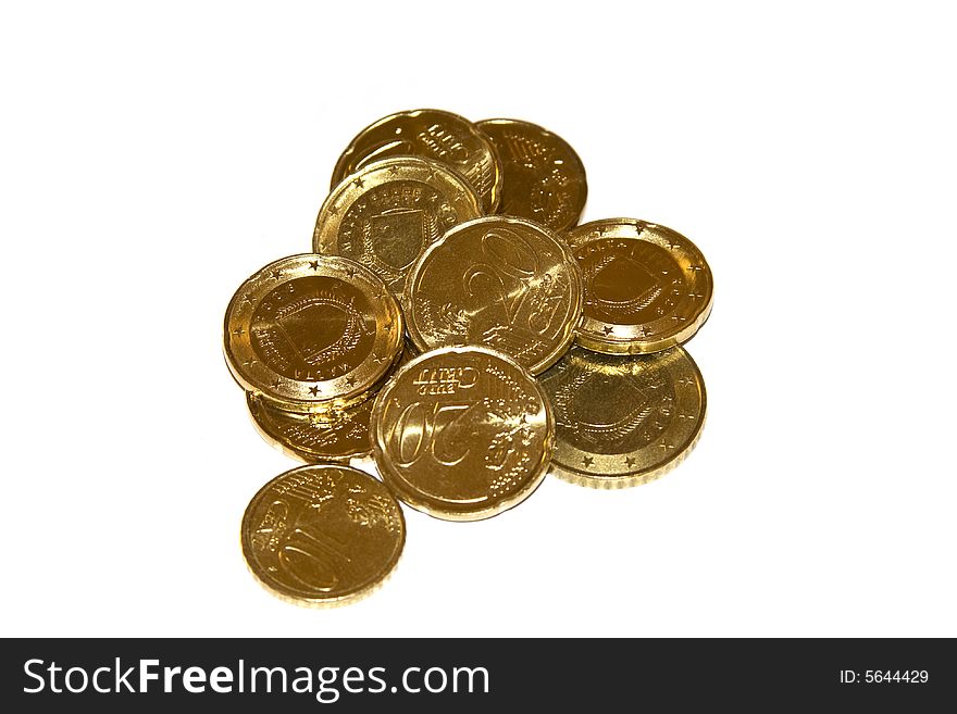 Maltese euro coins isolated on a white background.
