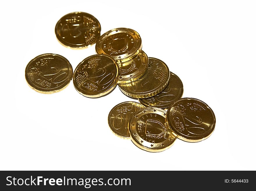 Maltese euro coins isolated on a white background.