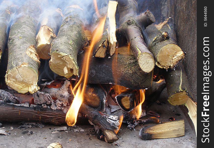 Burning fire wood for a shish kebab. Burning fire wood for a shish kebab