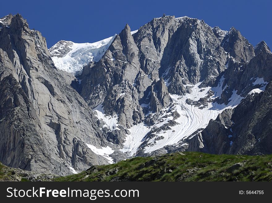 A beautiful view of mont blanc mountains with Grandes Jorasse glacier