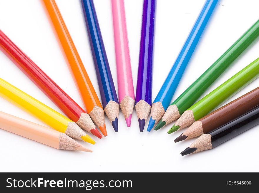 Beautiful colored crayons on white background