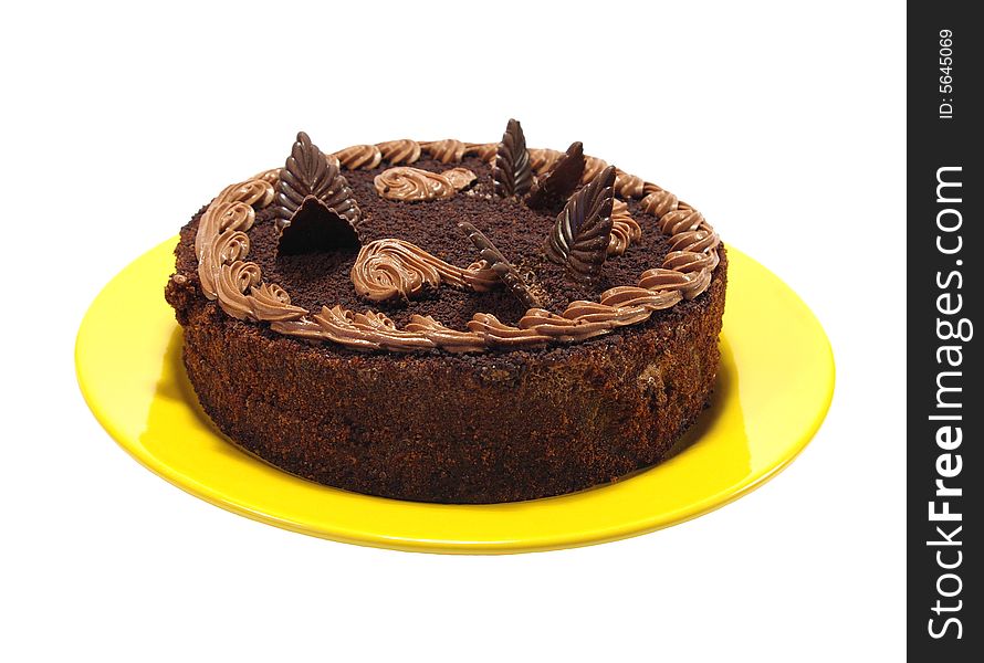 Sweet chocolate cake isolated on white background