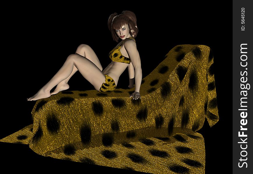 Seductive young lady in cheetah skin bikini, 3 dimensional model, computer generated image. Seductive young lady in cheetah skin bikini, 3 dimensional model, computer generated image.