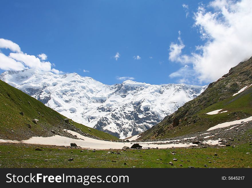 Caucasus mountain, snow top, bezengi