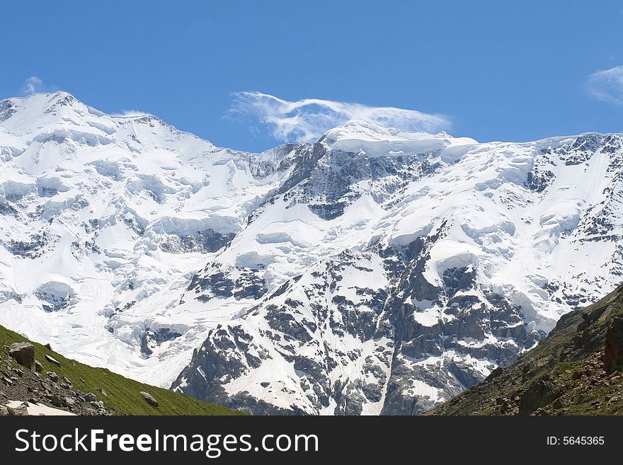 Caucasus mountain, snow top, bezengi