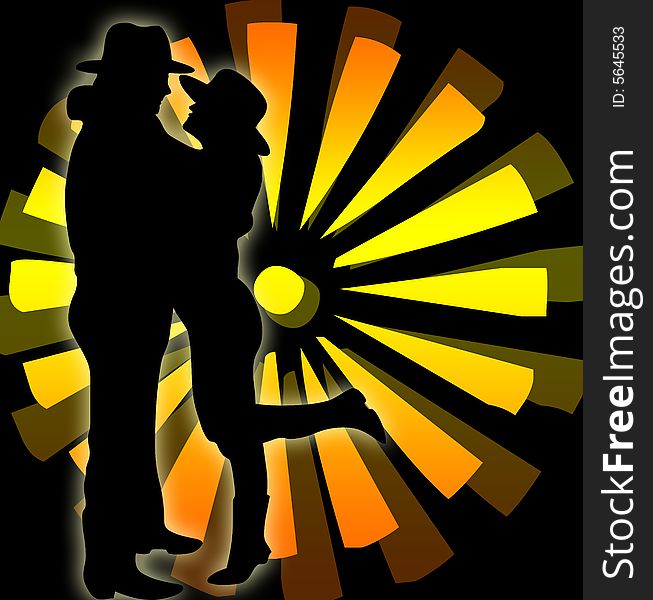 Silhouette of a woman and a man with hat. Silhouette of a woman and a man with hat