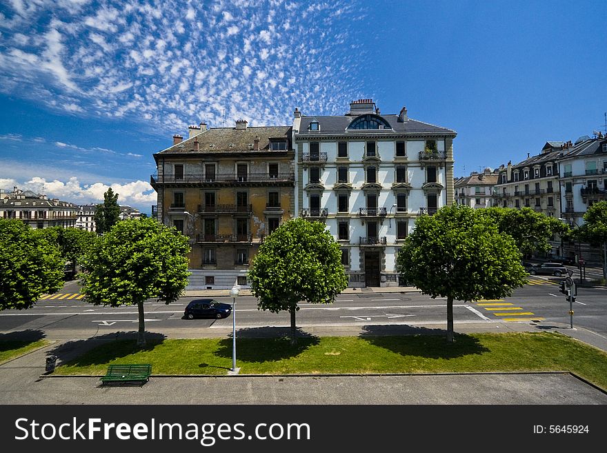 Wide angle image of typical architecture from Geneva, Switzerland. Wide angle image of typical architecture from Geneva, Switzerland.