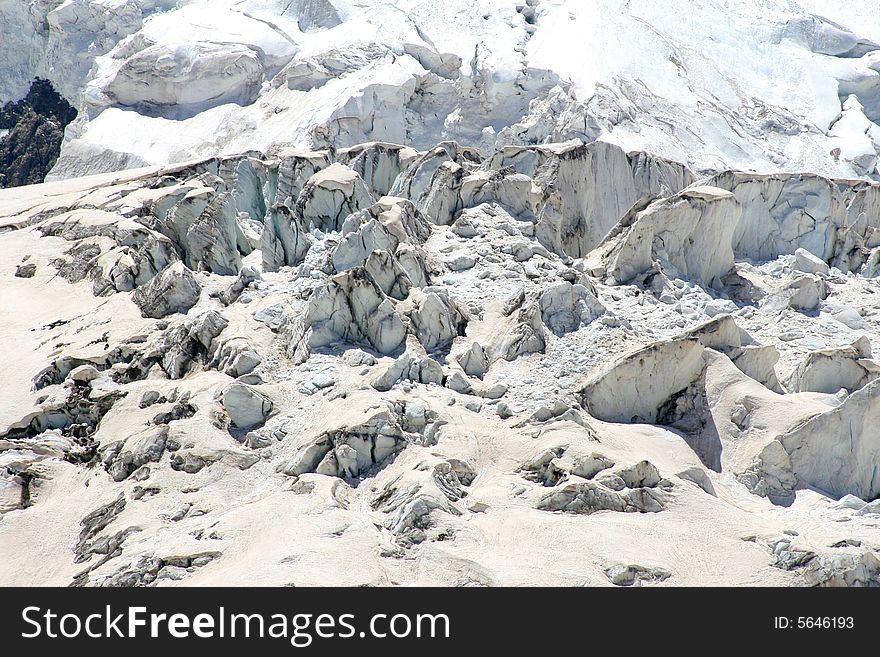 Icefall in mountains,  Caucasus mountain, snow top, bezengi