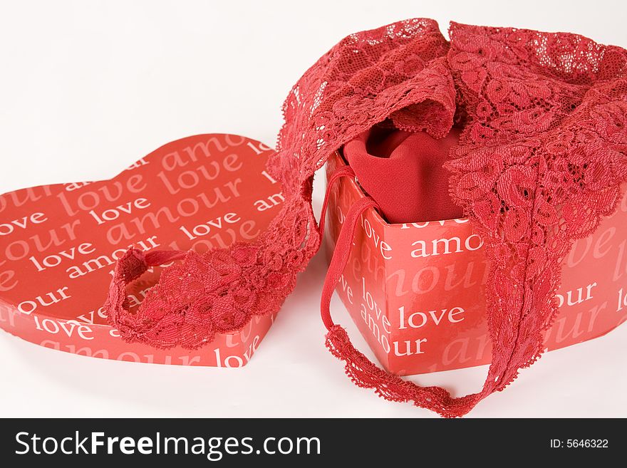 Red Lace Lingerie In Heart Shaped Box