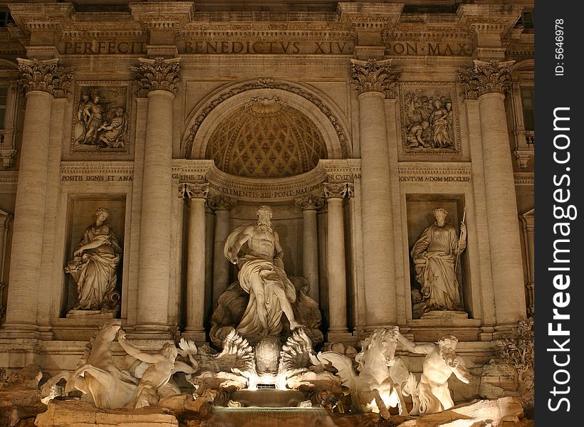 The Trevi Fountain is the largest and most ambitious of the Baroque fountains of Rome. It is one of the famous sights of Rome.
