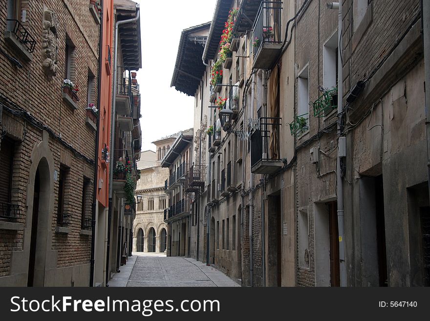 Narrow tipycal street in Estella, Navarra, Spain