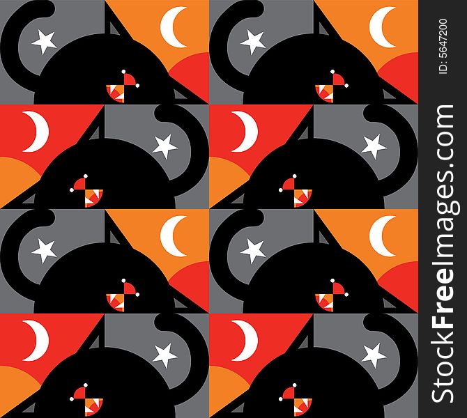 Pattern of a black cat with moon and stars to build a halloween texture. Pattern of a black cat with moon and stars to build a halloween texture