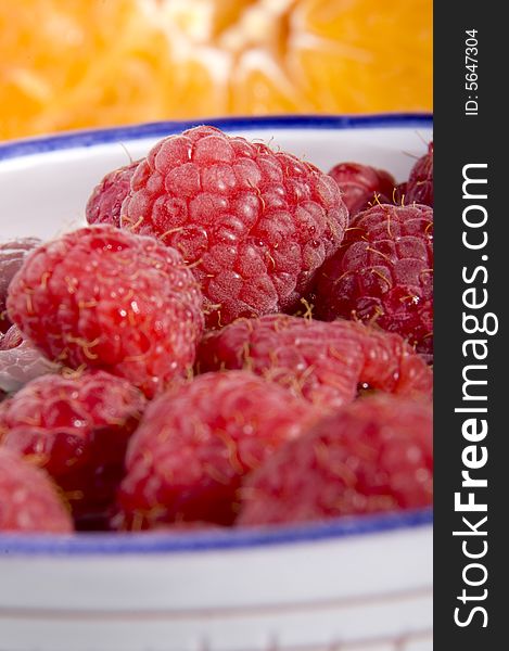 Raspberries in a bowl  close up. Raspberries in a bowl  close up