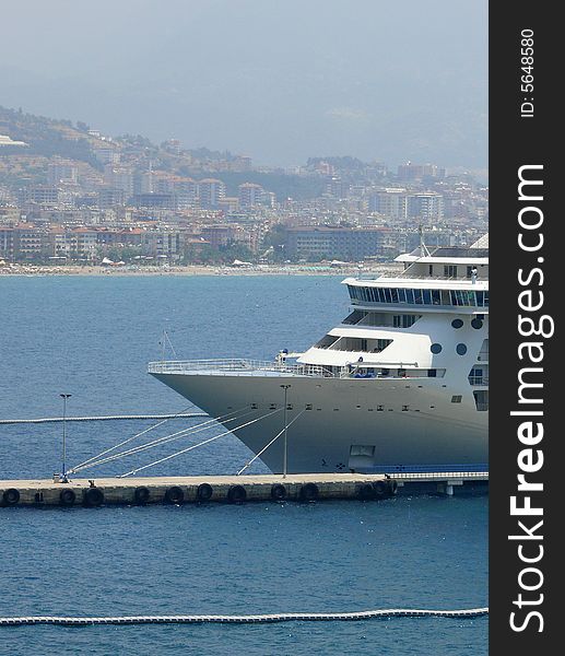 Cruise ship berthed in harbor in Alanya in Turkey. Cruise ship berthed in harbor in Alanya in Turkey