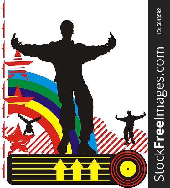 Youth figures on background of the rainbow. Youth figures on background of the rainbow