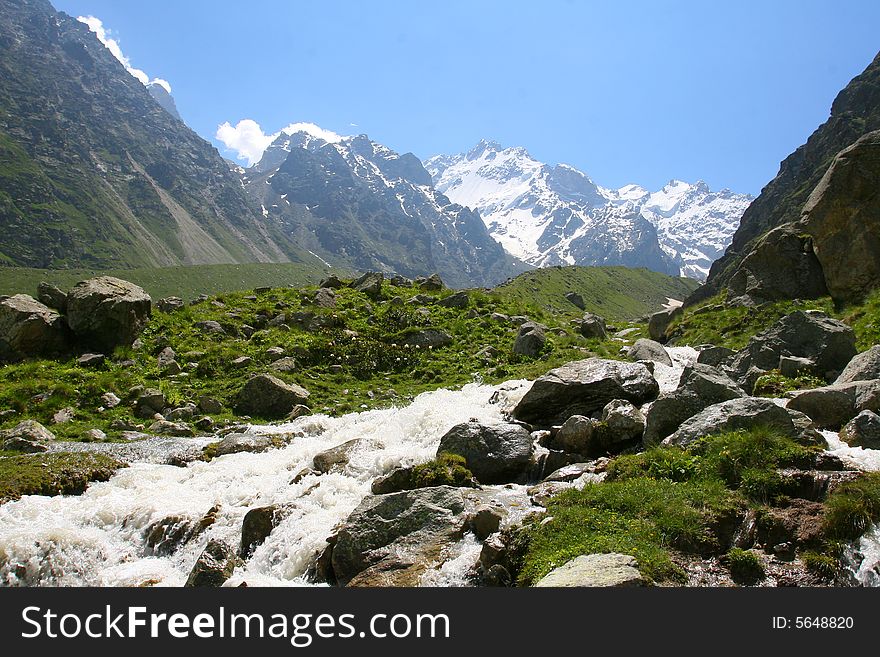 Glacier in mountain, Caucasus mountain, bezengi