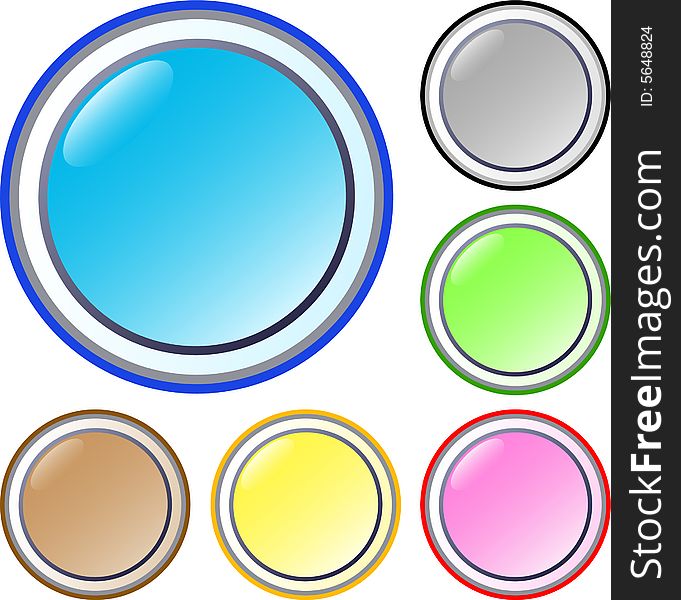 Six multi-coloured round buttons. Six multi-coloured round buttons