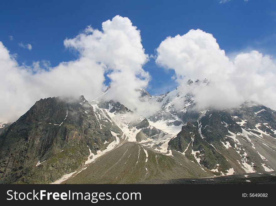 Caucasus mountain, snow top, bezengi