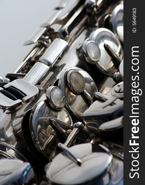 Closeup photography of saxophone in studio