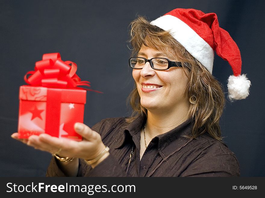A funny female with christmas present