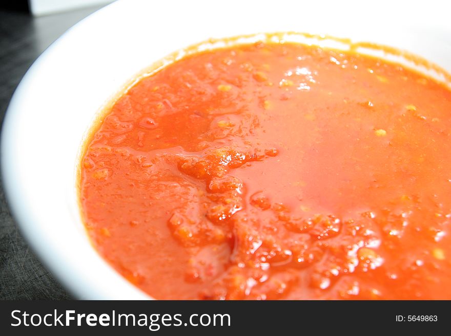 Hot chili sauce in bowl