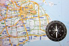 Shanghai On The Map And Compass Royalty Free Stock Photo Shanghai On The Map And Compass Royalty Free Stock Photo