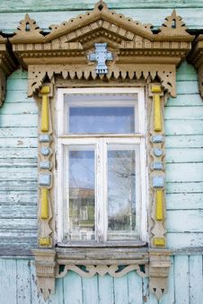 Wooden Decoration On Traditional Russian Window Royalty Free Stock Image